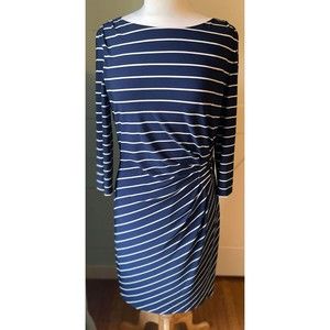 Jessica H Gathered Knee-Length Dress Blue & White Striped Size 12